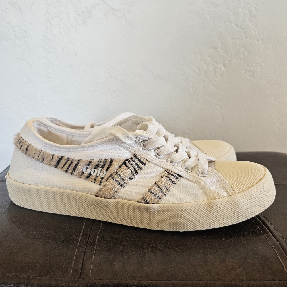 Gola Coaster Safari White Animal Print Textile Smart Casual Shoes Sneakers Sz 7
